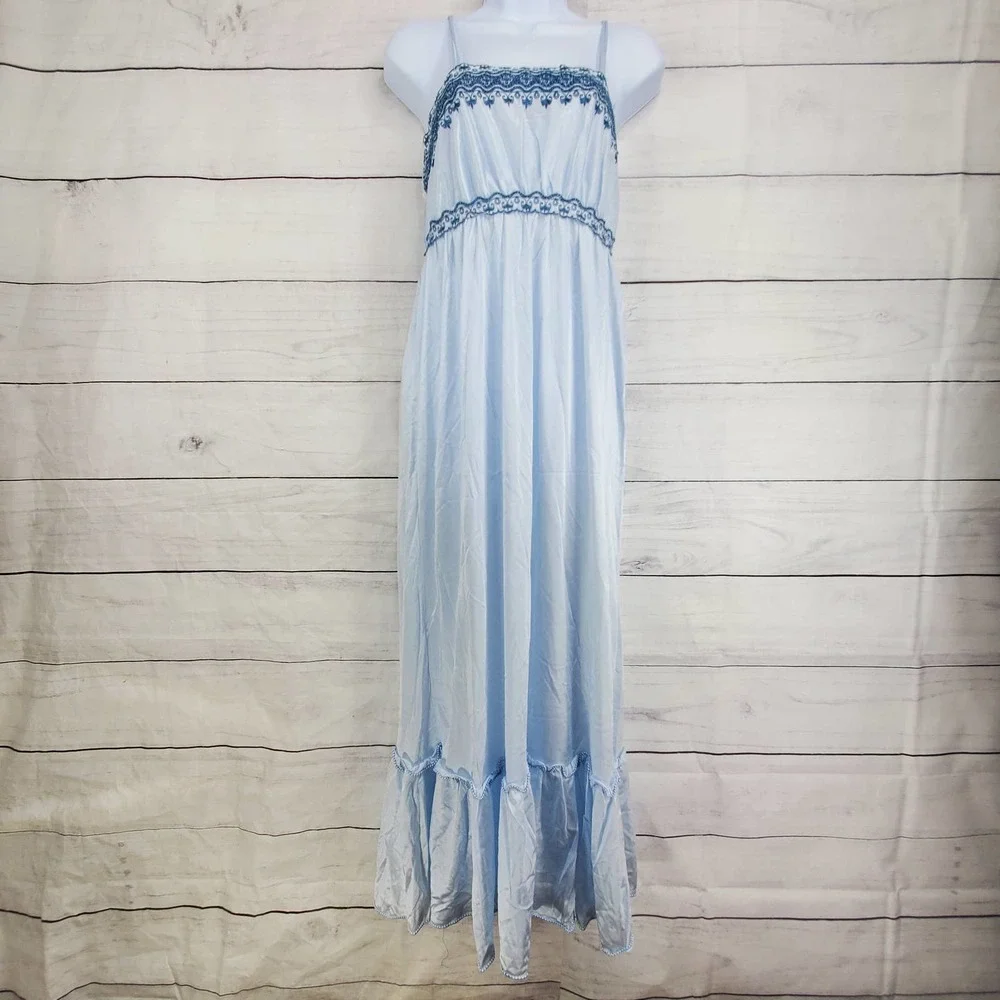 Vintage Chemise Ruffle Maxi Sleepwear Nightgown - Picture 2 of 5